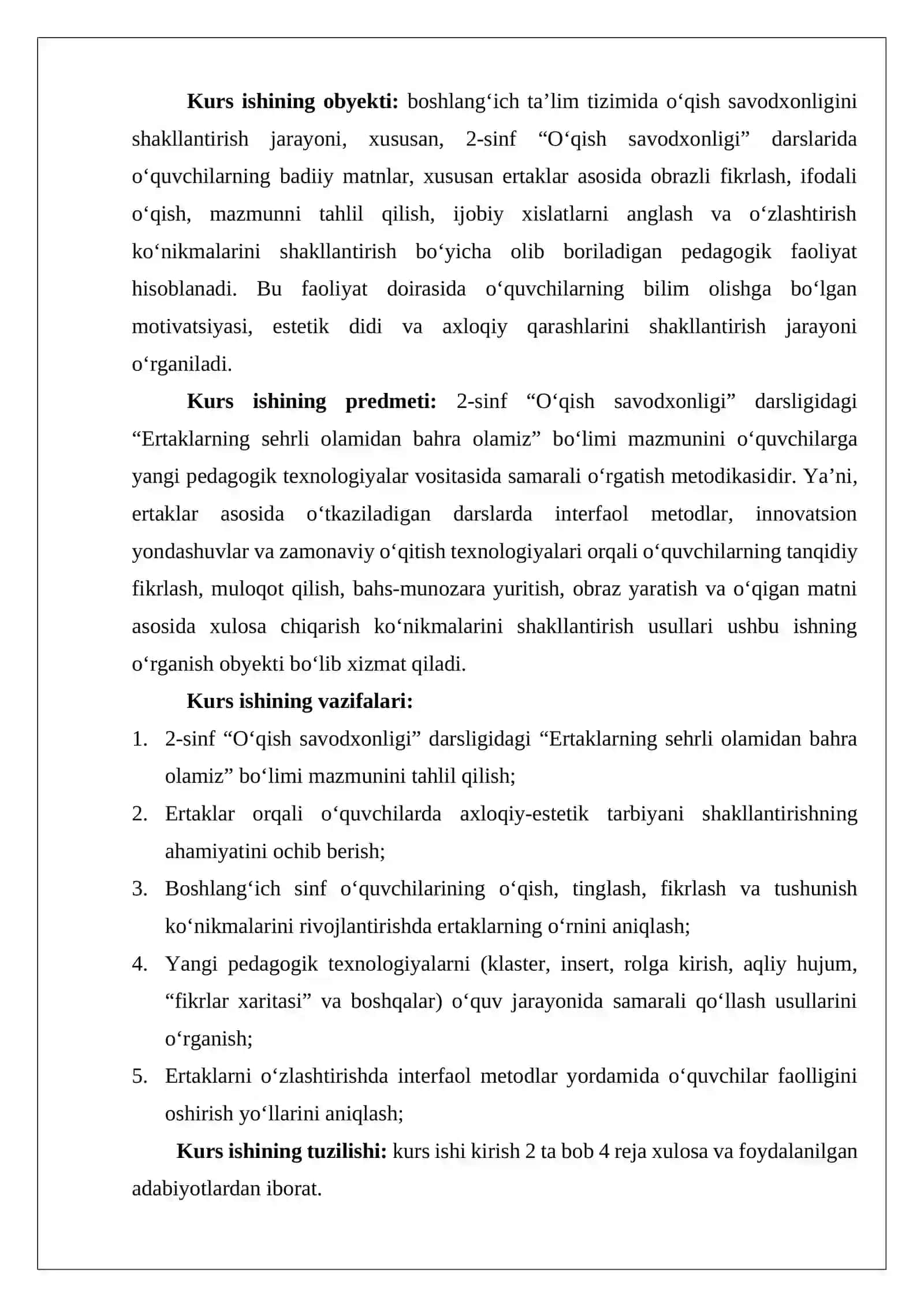 2-SINF O‘QISH SAVODXONLIGI DARSLIGIDAGI “ERTAKLARNING SEHRLI OLAMIDAN BAHRA OLAMIZ” BO‘LIMINI YANGI PEDAGOGIK TEXNOLOGIYALAR VOSITASIDA O‘RGANISH 4
