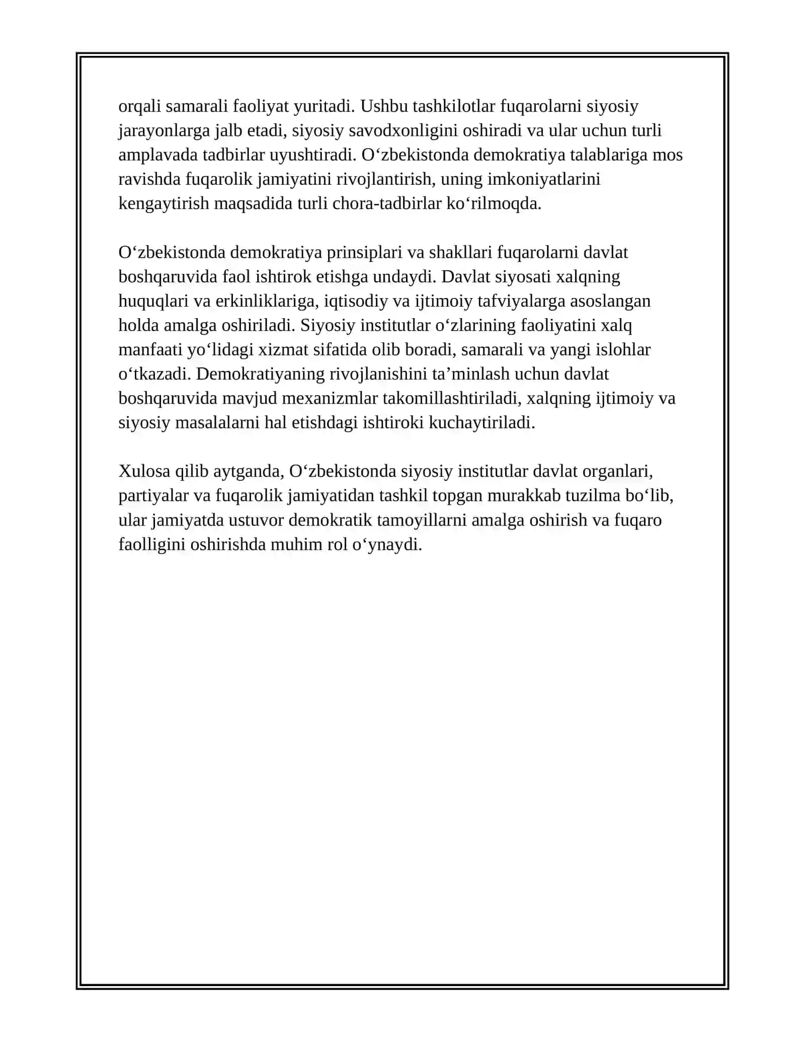 SIYOSIY INSTITUTLAR MAFKURALAR VA FIKRLAR XILMA-XILLIGI, XALQNING JAMIYAT VA DAVLAT HAYOTIDAGI ISHTIROKI 4