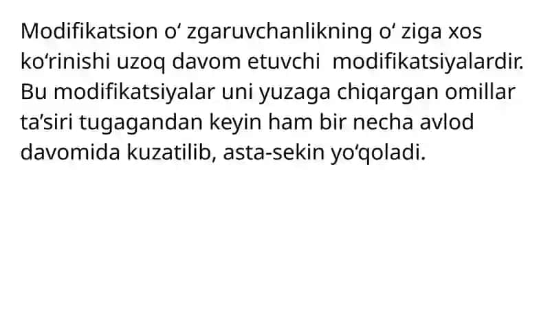 Modifikatsion O'zgaruvchanlik 4