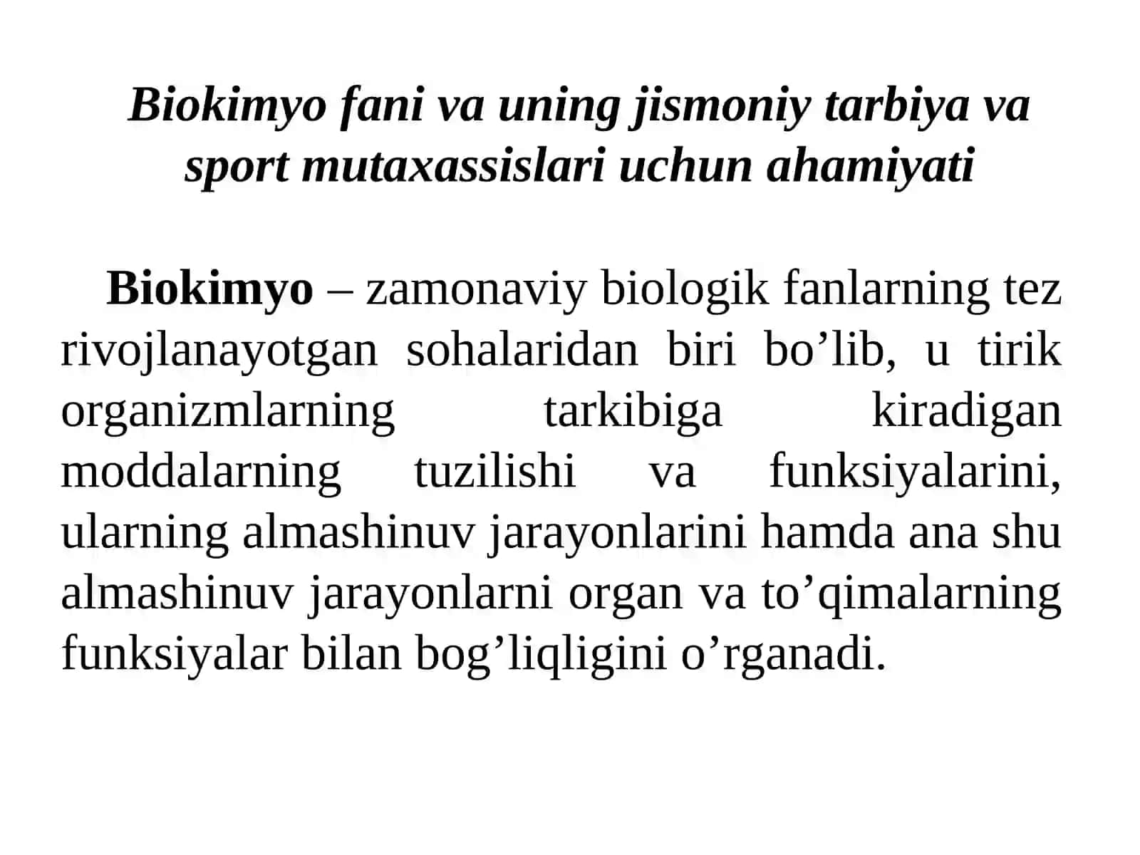 Biokimyo va sport biokimyosi faniga kirish 4