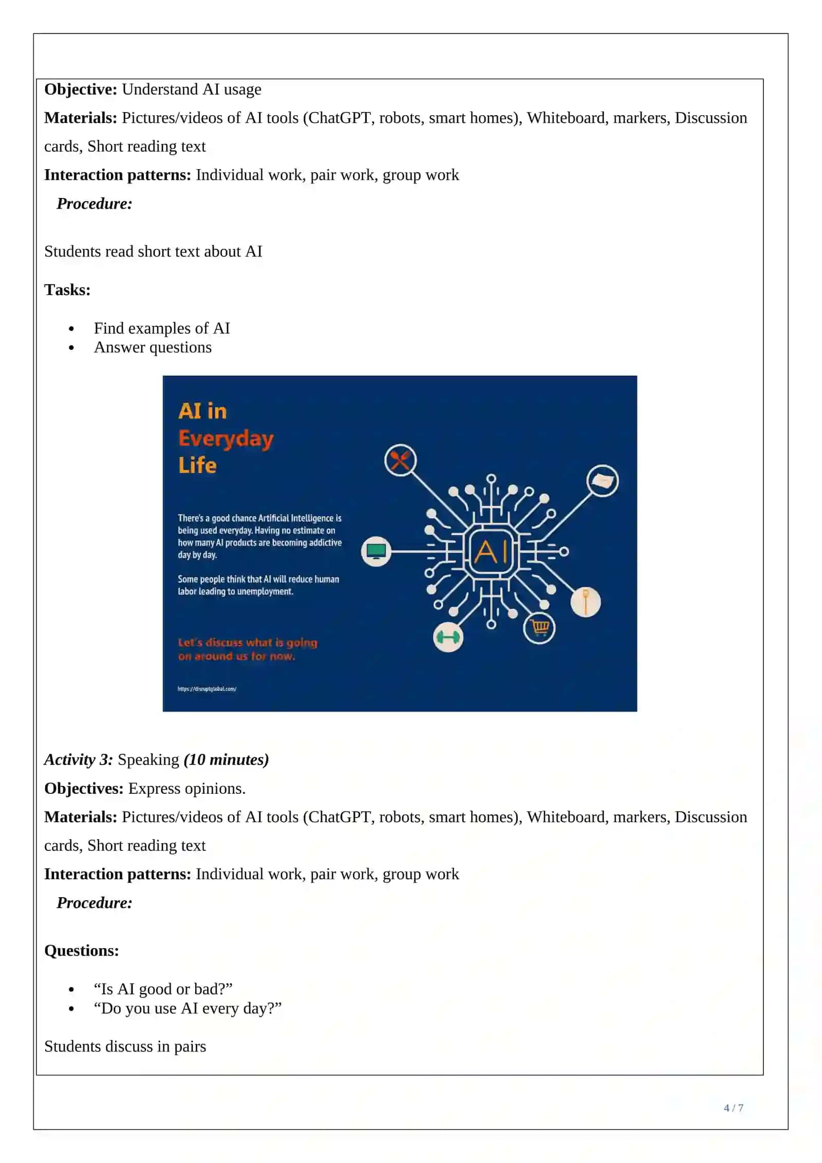 Lesson plan ESP AI & Texnologiya 4