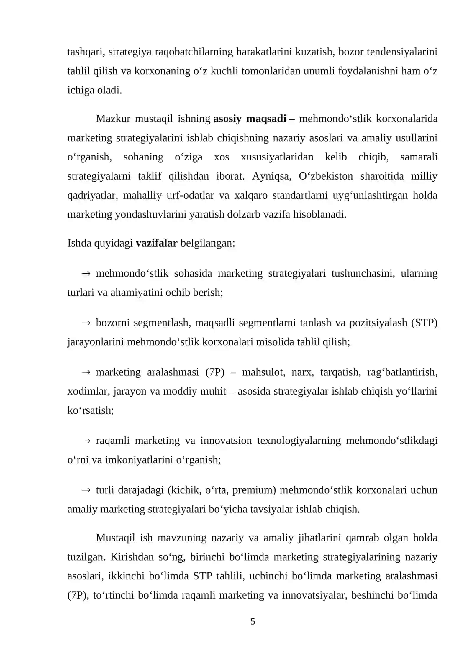 Mehmondo'stlik korxonalarida marketing strategiyalarini ishlab chiqish 4