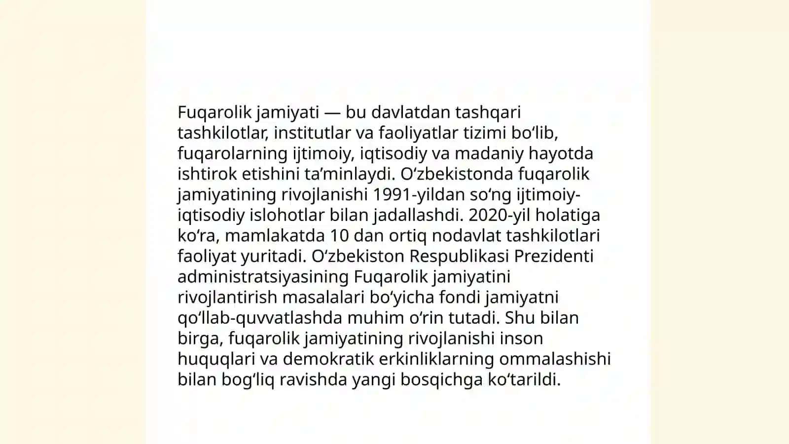 O‘zbekistonda demokratik, fuqarolik jamiyati asoslarining shakllanishi, amalga oshirilgan siyosiy islohotlar 4