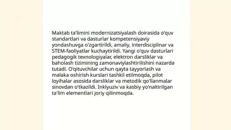 Oʻzbekiston Respublikasida ta'lim sohasida amalga oshirilgan islohotlar 4