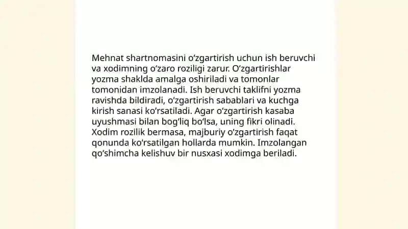 Mehnat shartnomasini oʻzgartirish tartibi 4