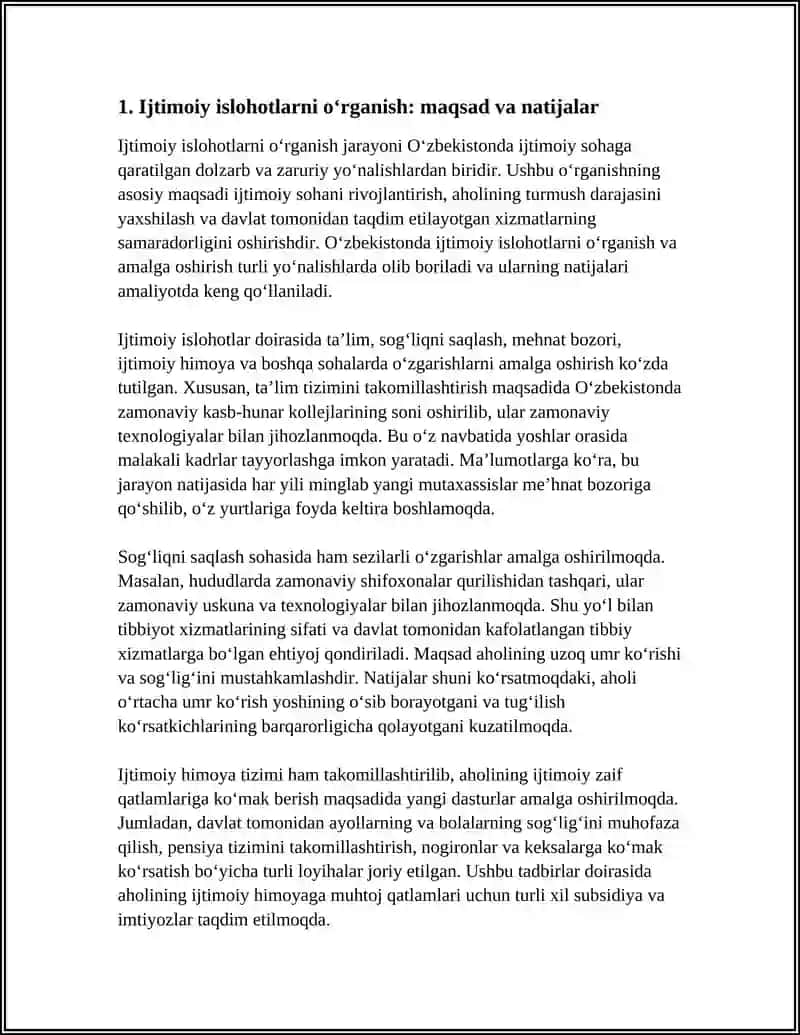 O'ZBEKISTONDA IJTIMOIY SOHADA AMALGA OSHIRILAYOTGAN O'RGANISHLAR MAZMUN VA MOHIYATI 4