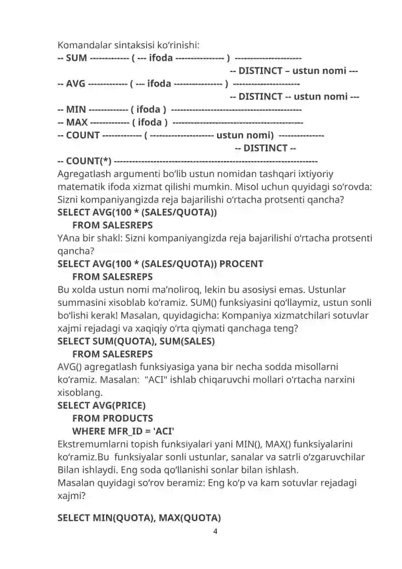 Agregant funksiyalardan foydalanish 4