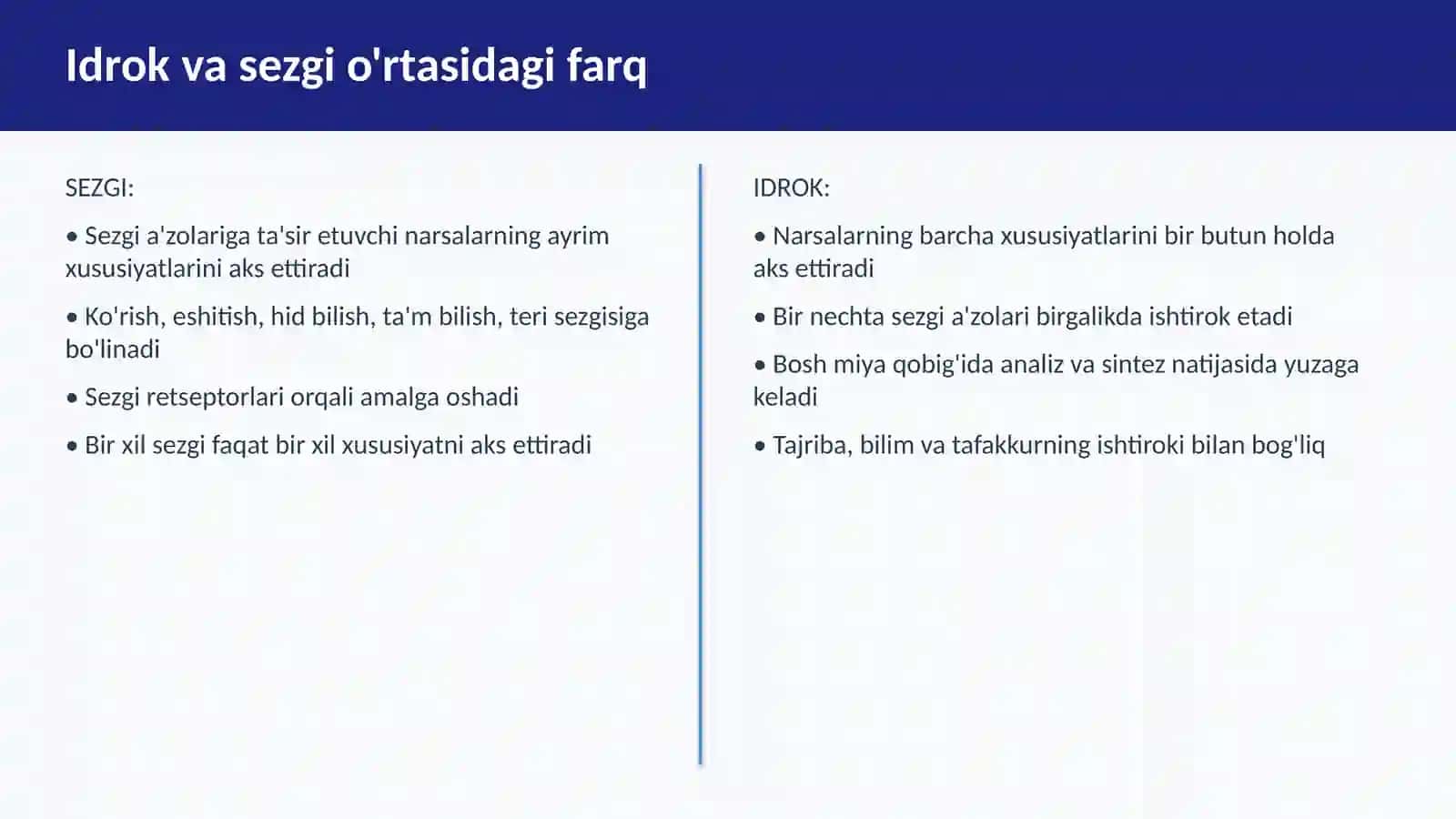 Idrokning nerv-fiziologik asoslari. Idrokning murakkabligi. Idrokda kuzatish va kuzatuvchanlik 4