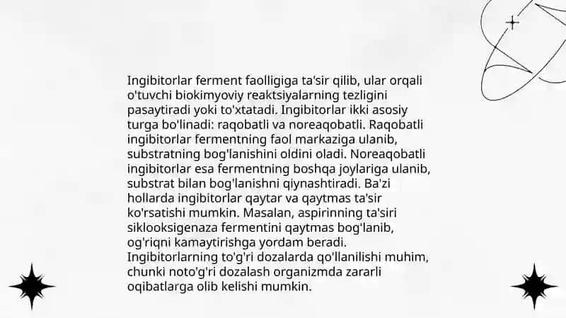 Fermentlar aktivligiga ingibitor va aktivatorlarning ta'siri 4