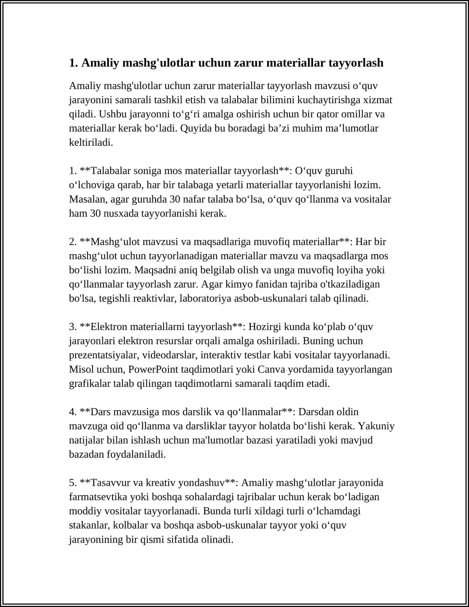 AMALIY MASHGULOTLARGA TAYYORGARLIK VA UY VAZIFALARINI BAJARISH 4