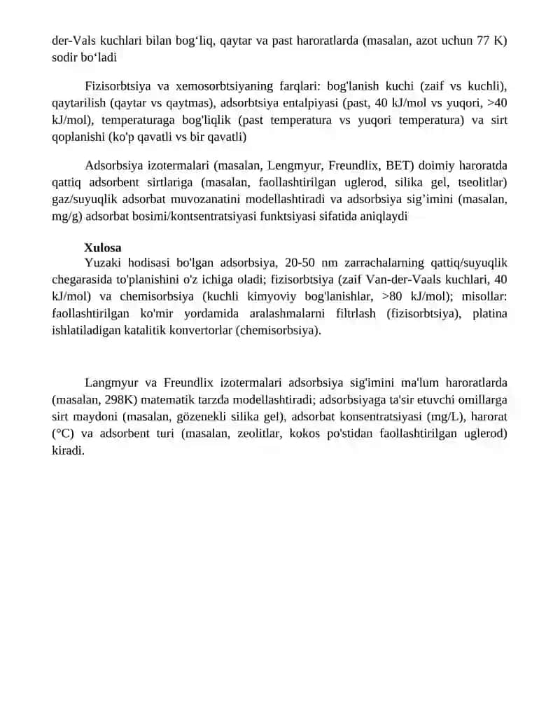 Adsorbsiya nima? Fizik va kimyoviy adsorbsiya o'rtasidagi farq 4