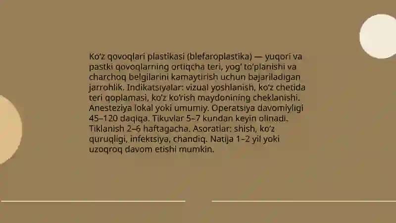 Kosmetik jarrohlik masalalari operatsiyalar 4