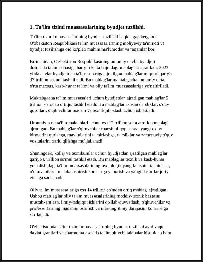 TAʼLIM TIZIMI MUASSASALARINING BYUDJETDAN MABLAGʻLARINI SHAKLLANISH YOʻLLARI MANBALARI MOLIYAVIY MENEJMENT 4