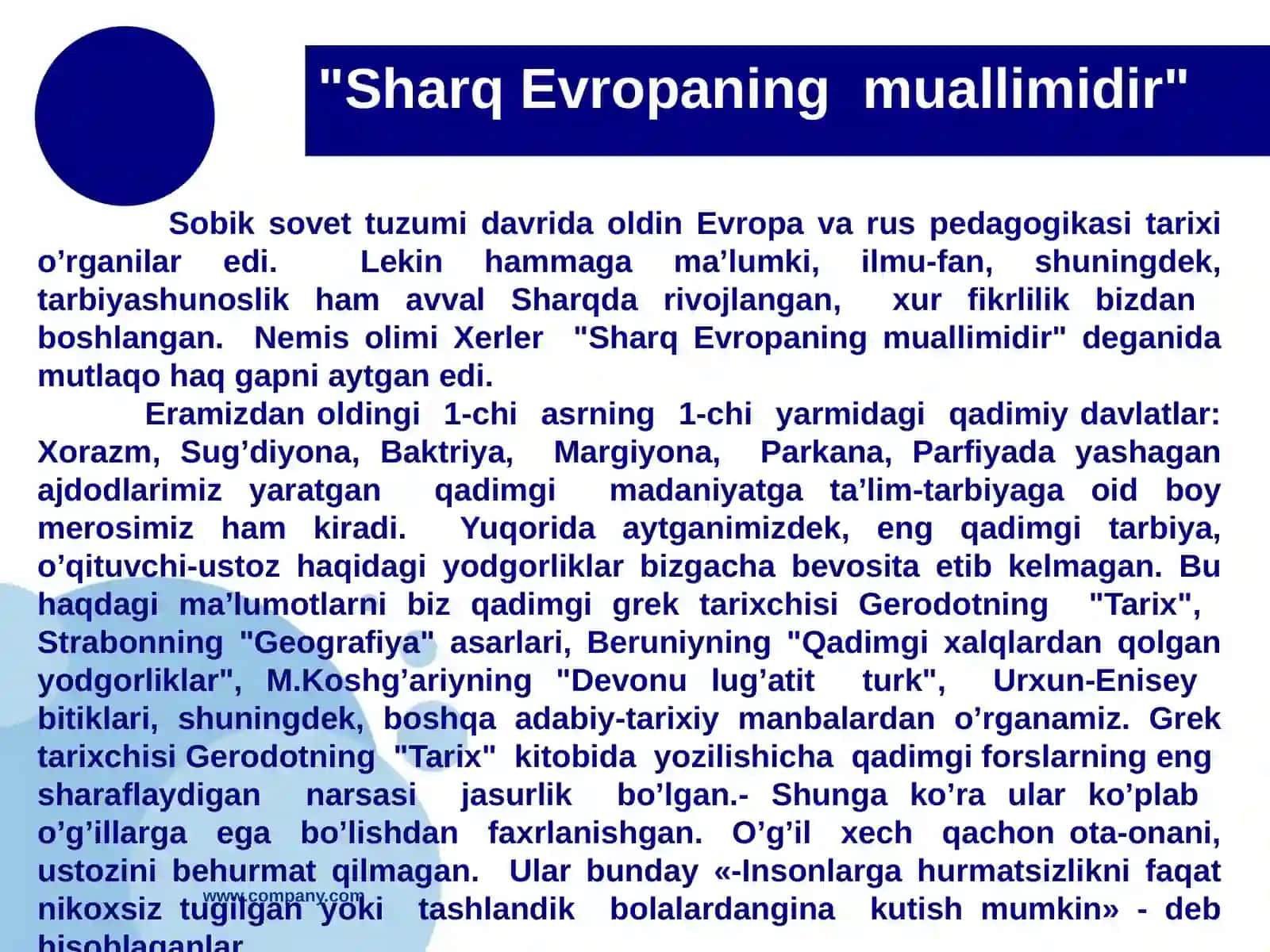 Pedagogik fikrlar va maktablarning tarixi va o'qituvchilar nutq max'lari masalalari 4