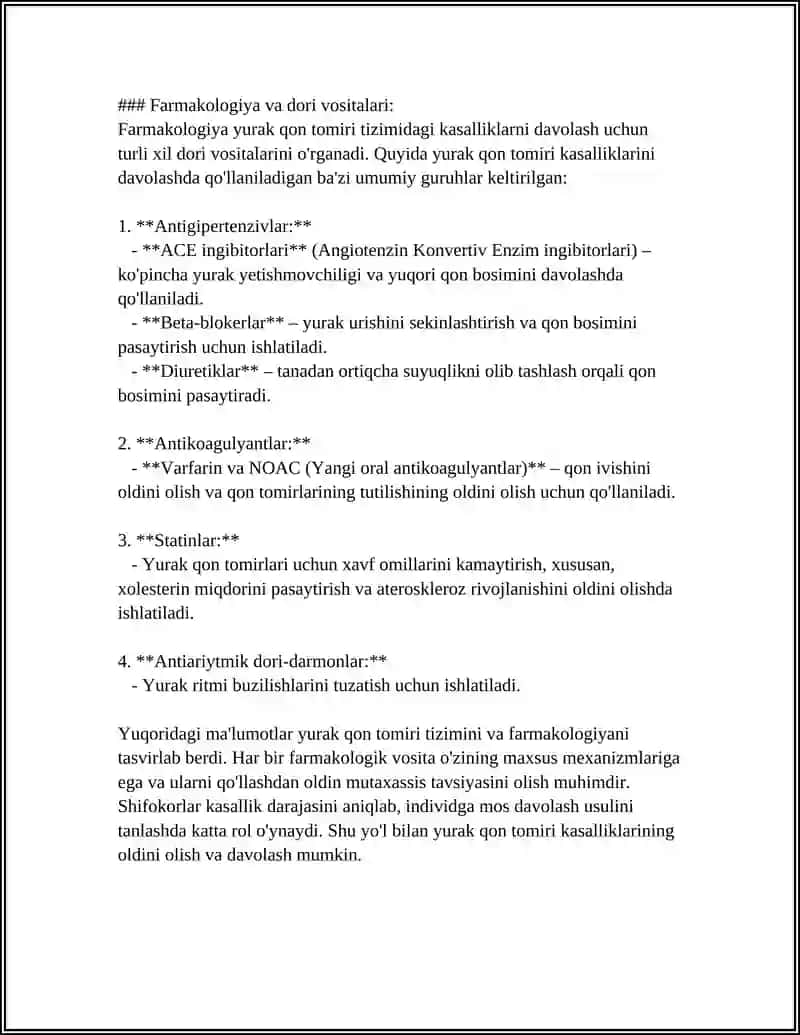 Yurak qon tomiri tizimi va farmakologiya 4