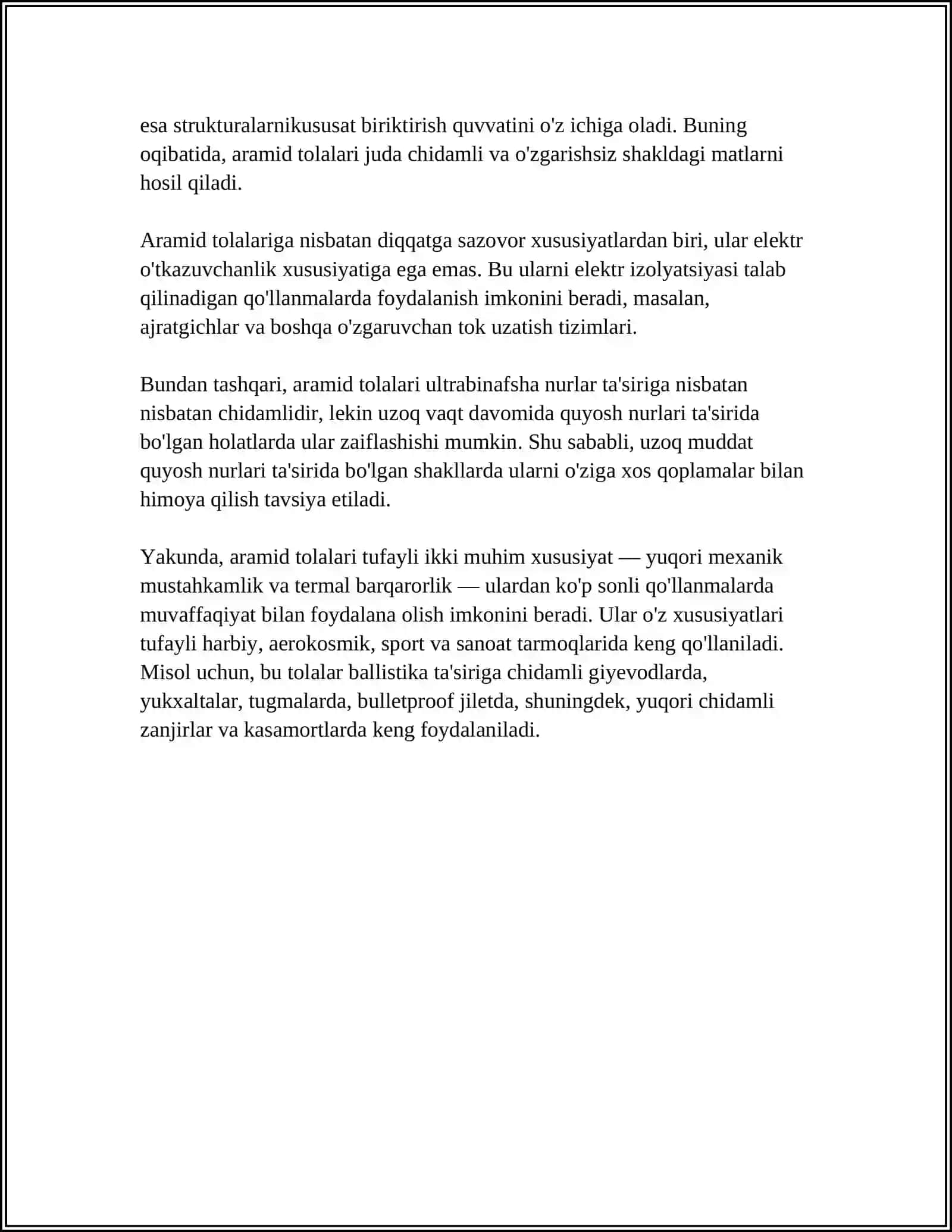 ARAMID TOLALAR VA ULAR ASOSIDAGI KOMPOZIT MATERIALLAR.POLIMER NANOKOMPOZITLAR 4