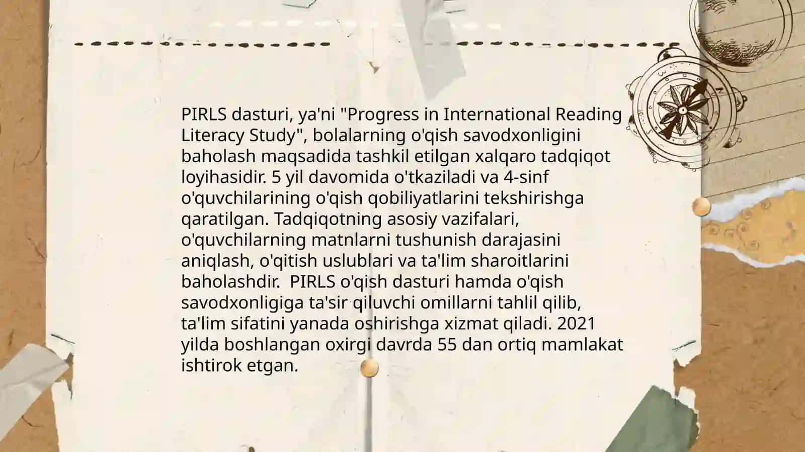 Xalqaro baholash dasturlar: PISA, PIRLS, TIMSS, ICILS, TALIS va prezidentaktablarida 4