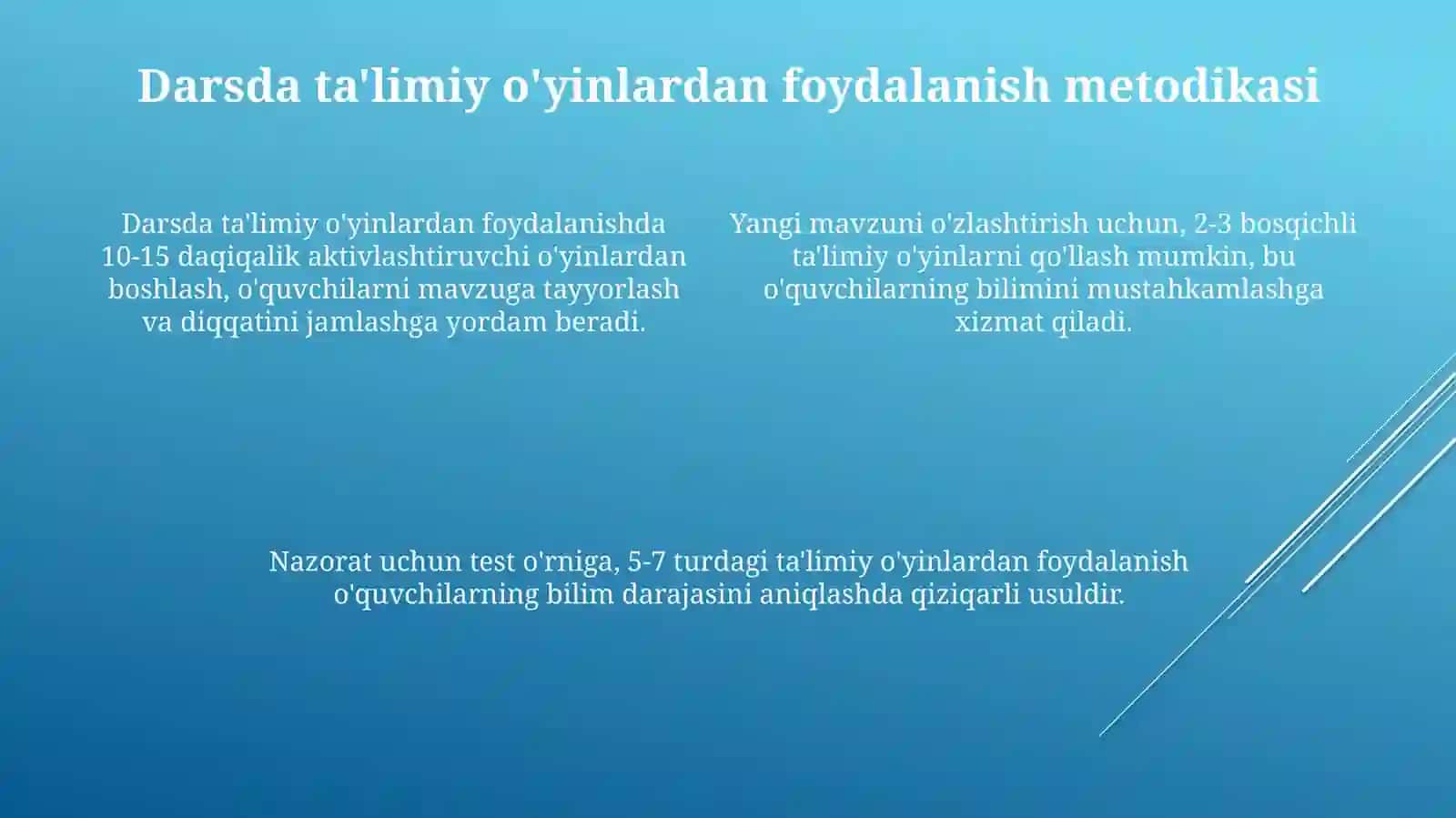 Sinflarda sinfdan tashqarida mashg'ulotlarda didaktik o'yinlarni qo'llash metodikasi 4