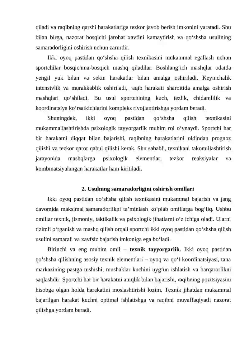 Ikki oyoq pastidan qo'shsha qilish usulini takomillashtirish 4