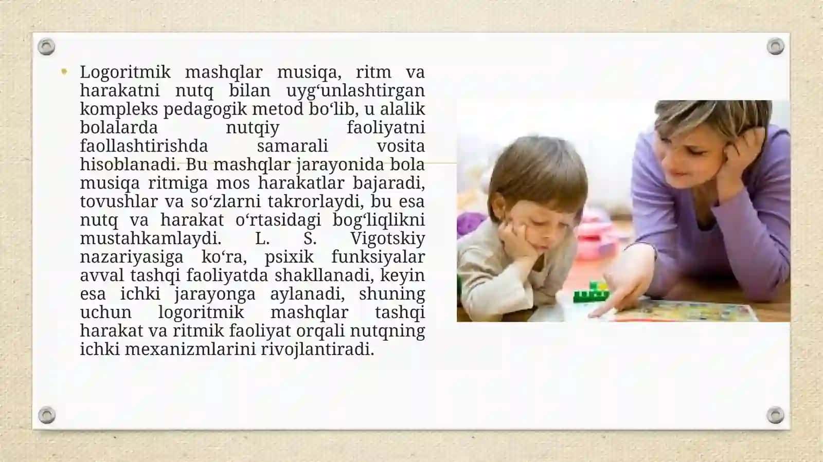 Alalik bolalar bilan logopedik ishlarni olib borish jarayonida logoritmik mashqlarning ahamiyati 4