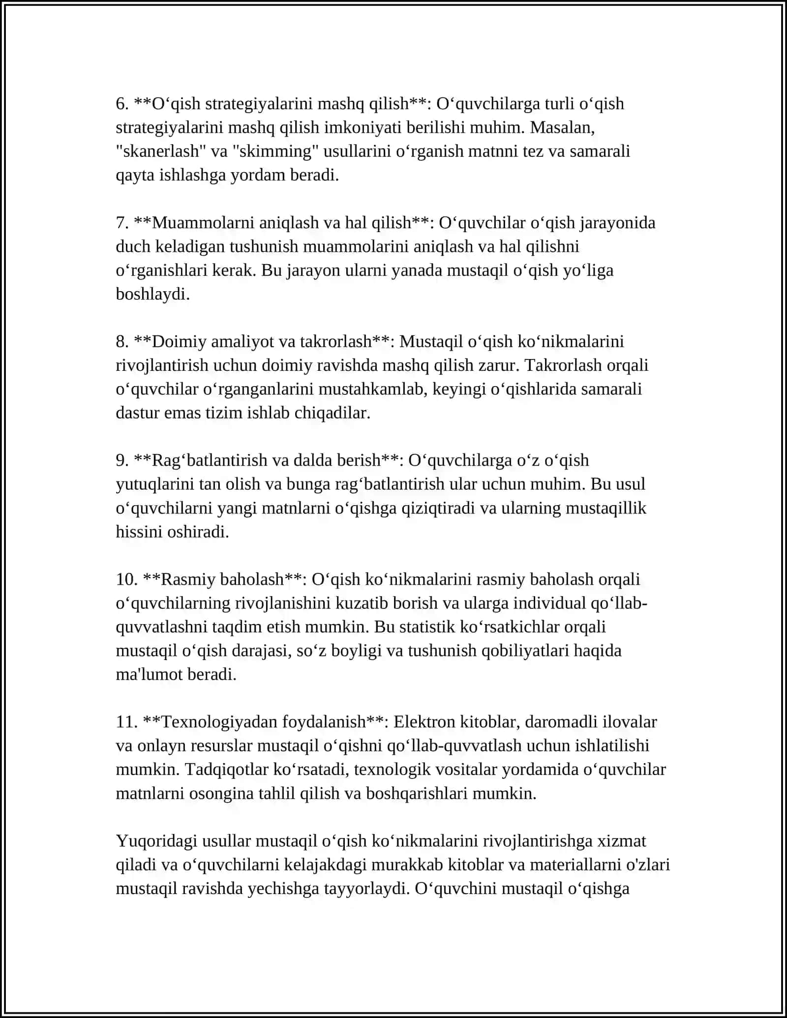 BIOLOGIYANI OʻQITISHDA OʻQUVCHILARNING MUSTAQIL VA IJODIY FIKR YURITISH KOʻNIKMALARINI TARKIB TOPTIRISH YOLLARI 4