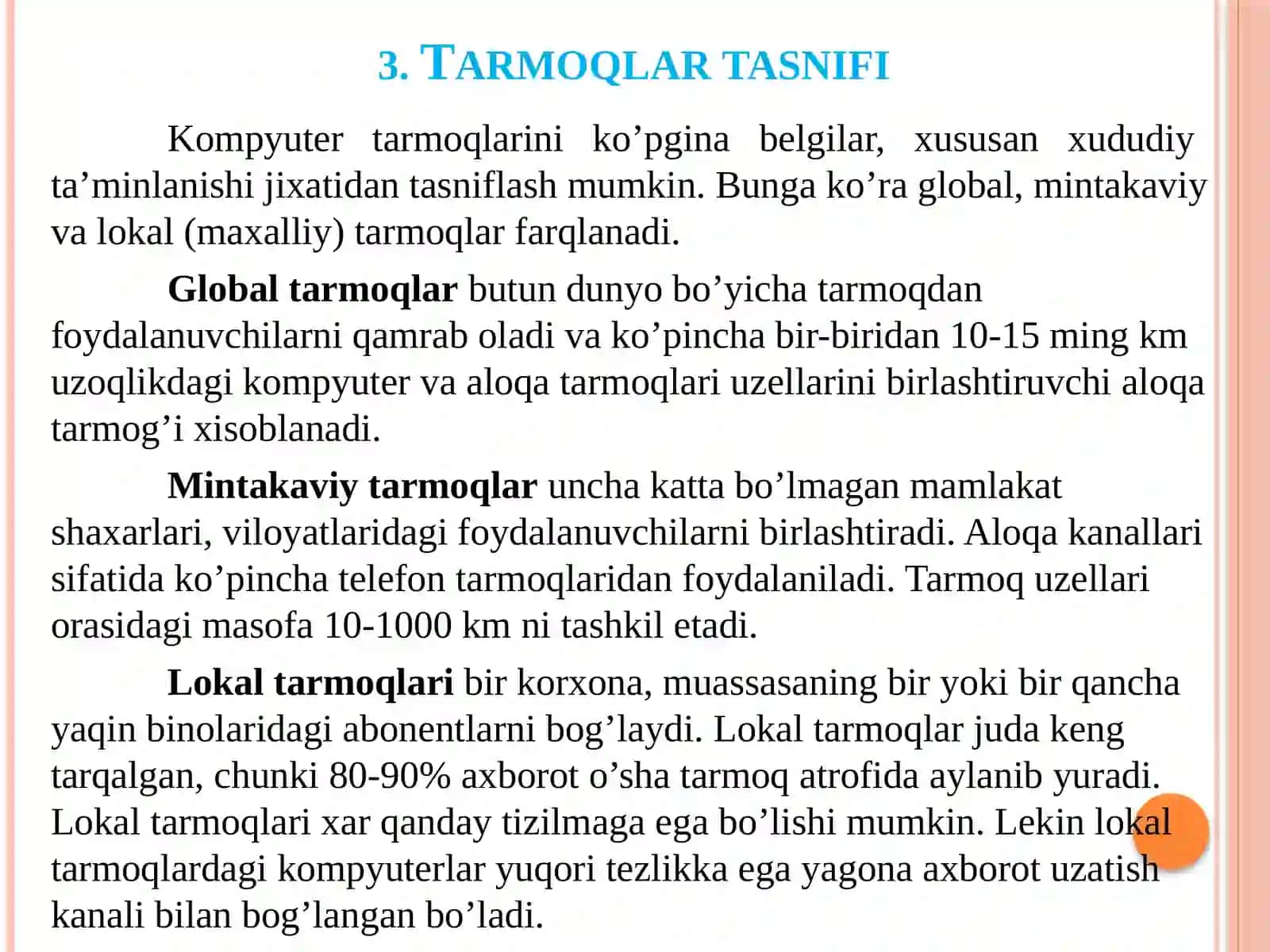 MA’RUZA-1«Kirish. Kompyuter tarmoqlarining tarixi va qo‘llaniladigan texnologiyalari 4