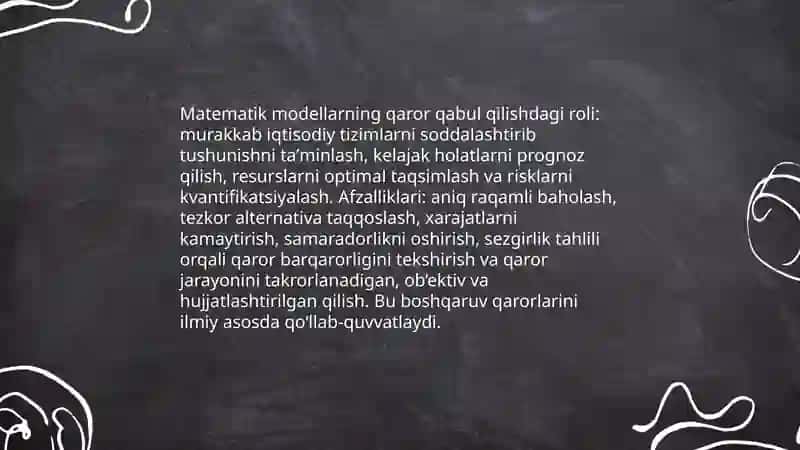 Boshqaruv tahlilida iqtisodiy matematik usullarni qo’llashning zarurati 4