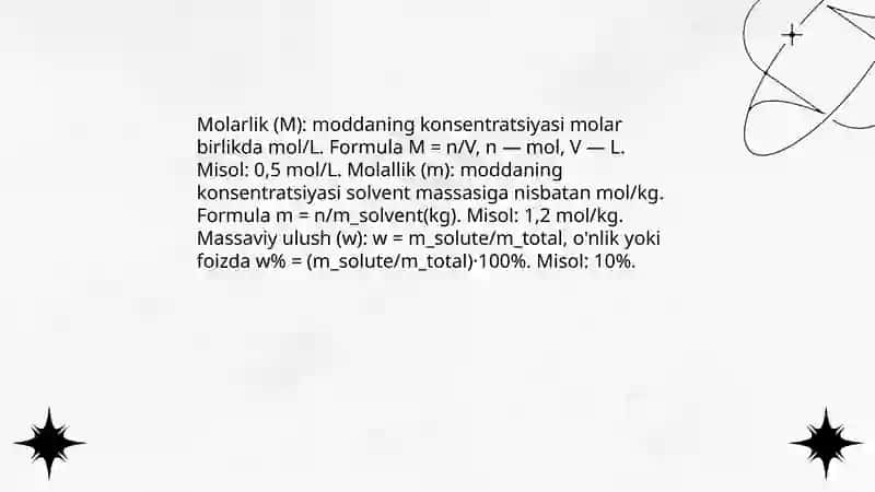 Eritmalar. Eritmalarning kollegativ xossalari. Kislota-asosli muvozanat. Bufer sistemalar. 4