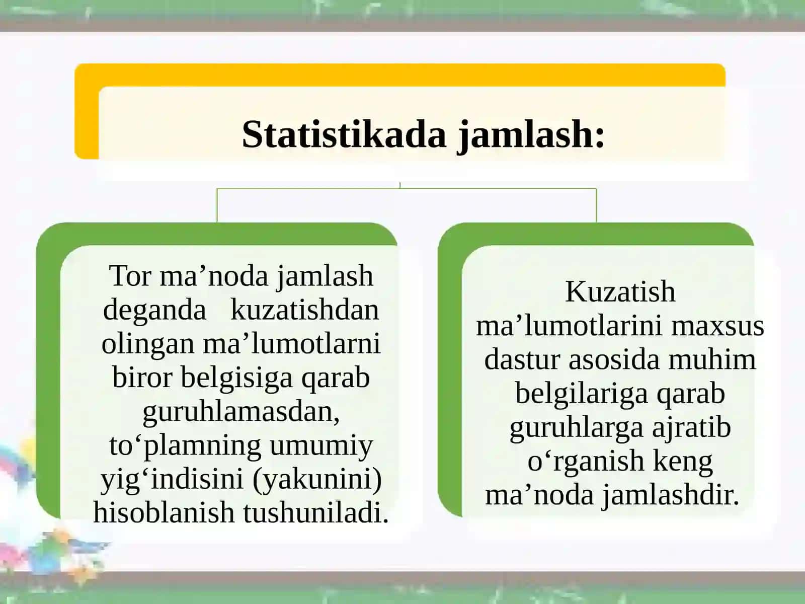 Statistik jamlash va guruhlash 4