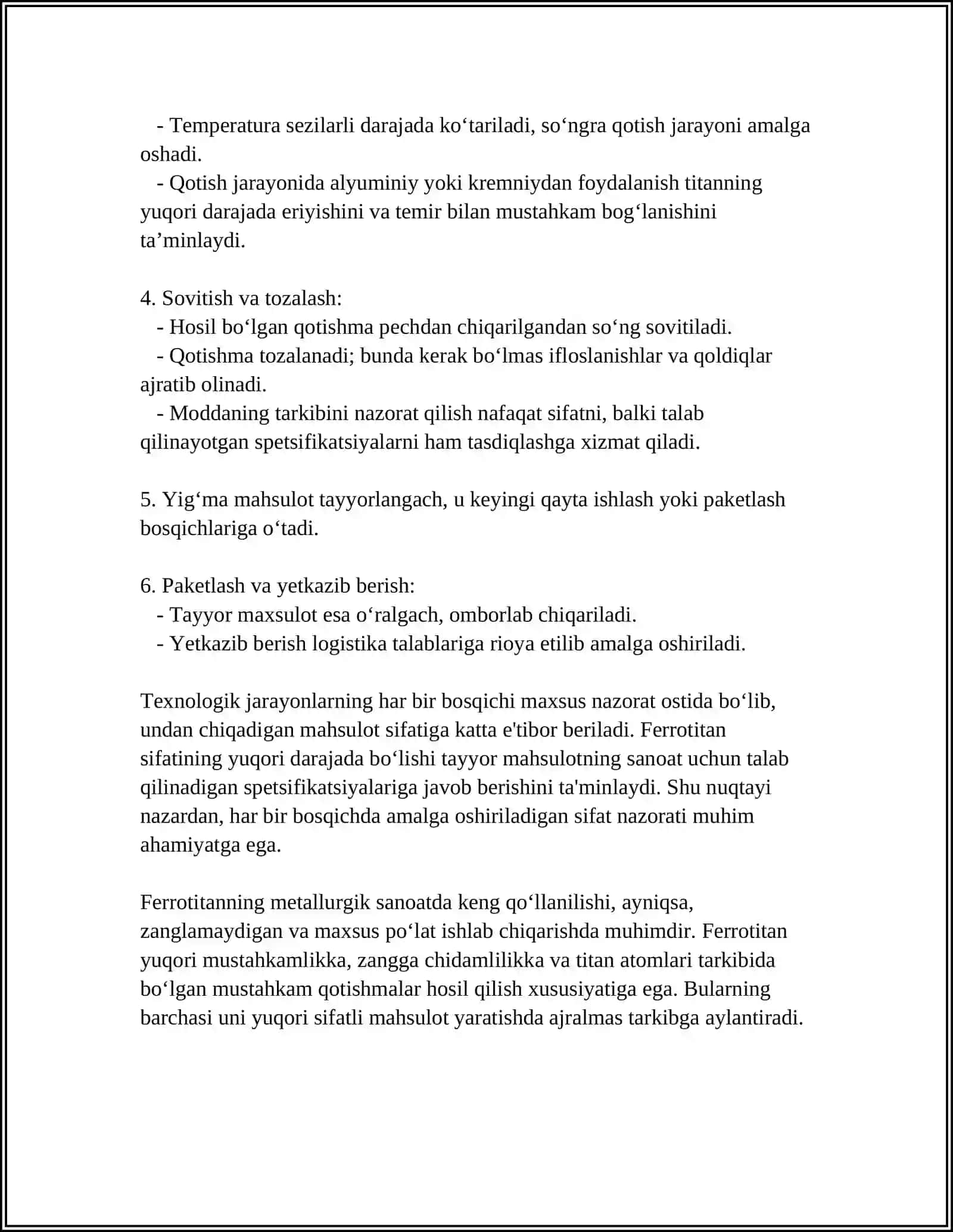 FERROTITAN ISHLAB CHIQARISH USULLARI 4