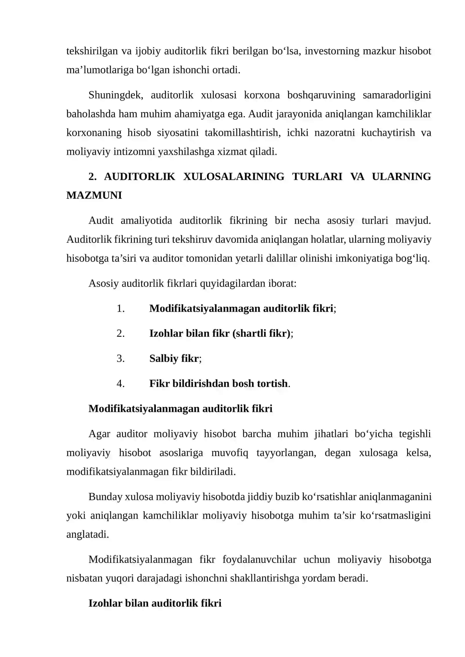 MOLIYAVIY HISOBOT BO‘YICHA AUDITORLIK XULOSALARI MAVZUSIGA OID TAHLIL 4