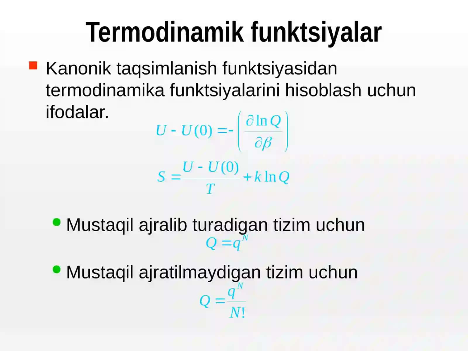 Termodinamika va Taqsimlanish Funktsiyalari 4