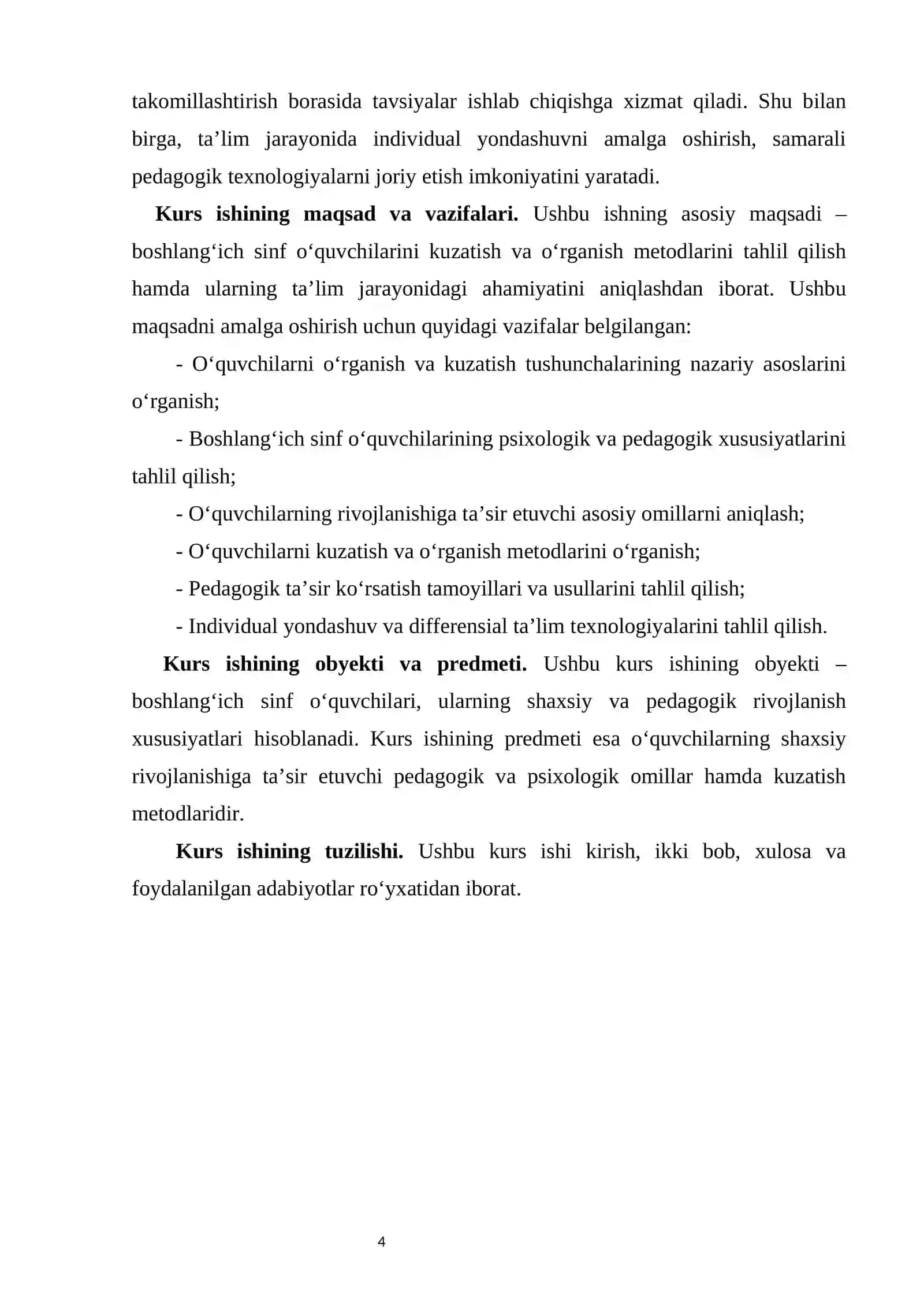 BOSHLANG‘ICH TA’LIMDA O‘QUVCHILARNI O‘RGANISH, KUZATISH VA TA’SIR KO‘RSATISH METODIKASI 4