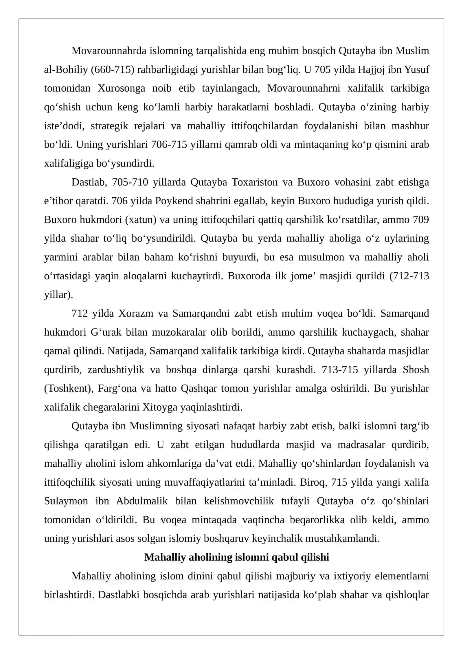 Movarounnahrda islom dinining tarqalishi va madrasa ta’limi shakllanishining ijtimoiy-madaniy hayotga ta’siri. Hozirgi davrda islom sivilizatsiyasining ahamiyati 4