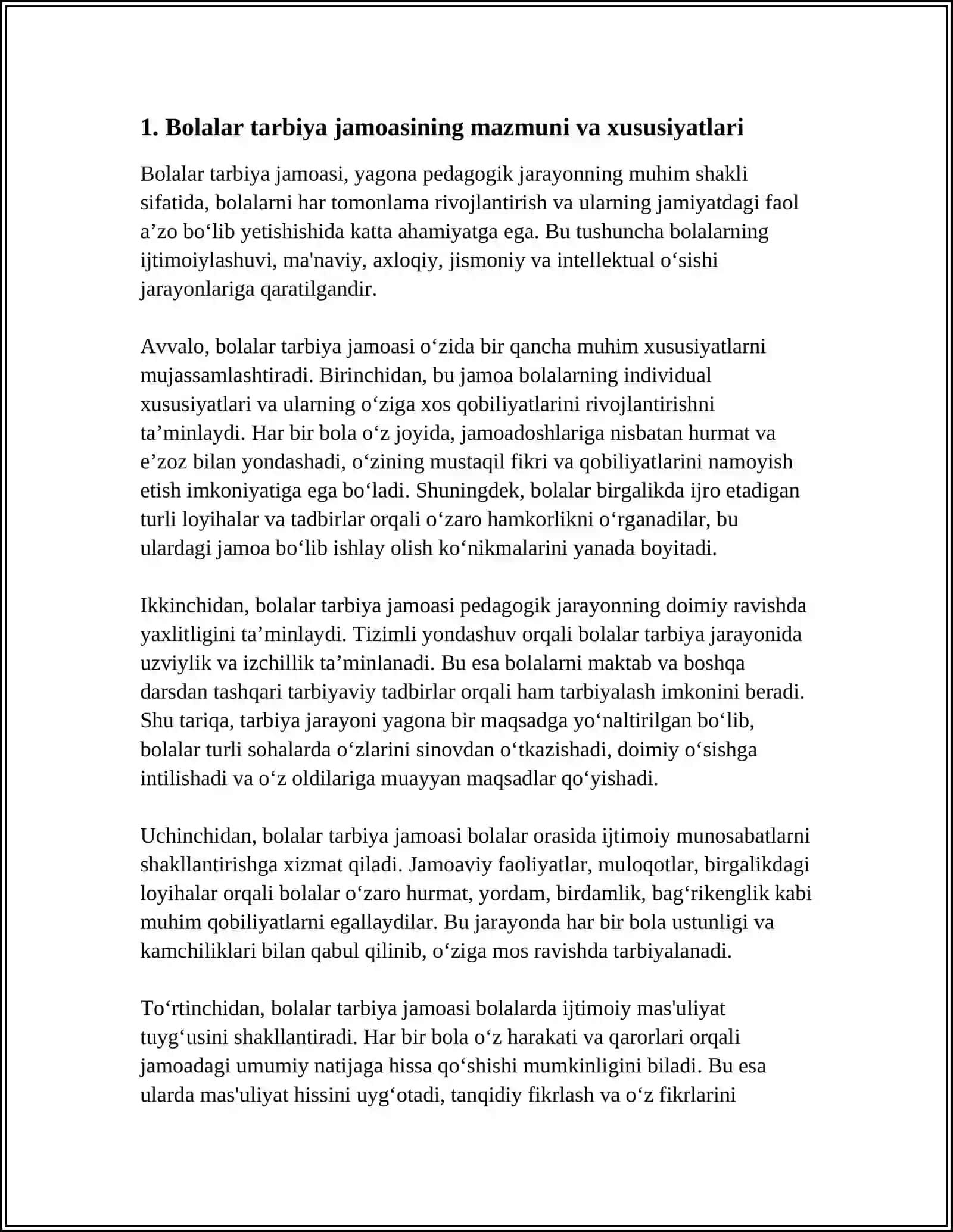 BOLALAR TARBIYA JAMOASI – YAGONA PEDAGOGIK JARAYONNING ASOSIY SHAKLI 4