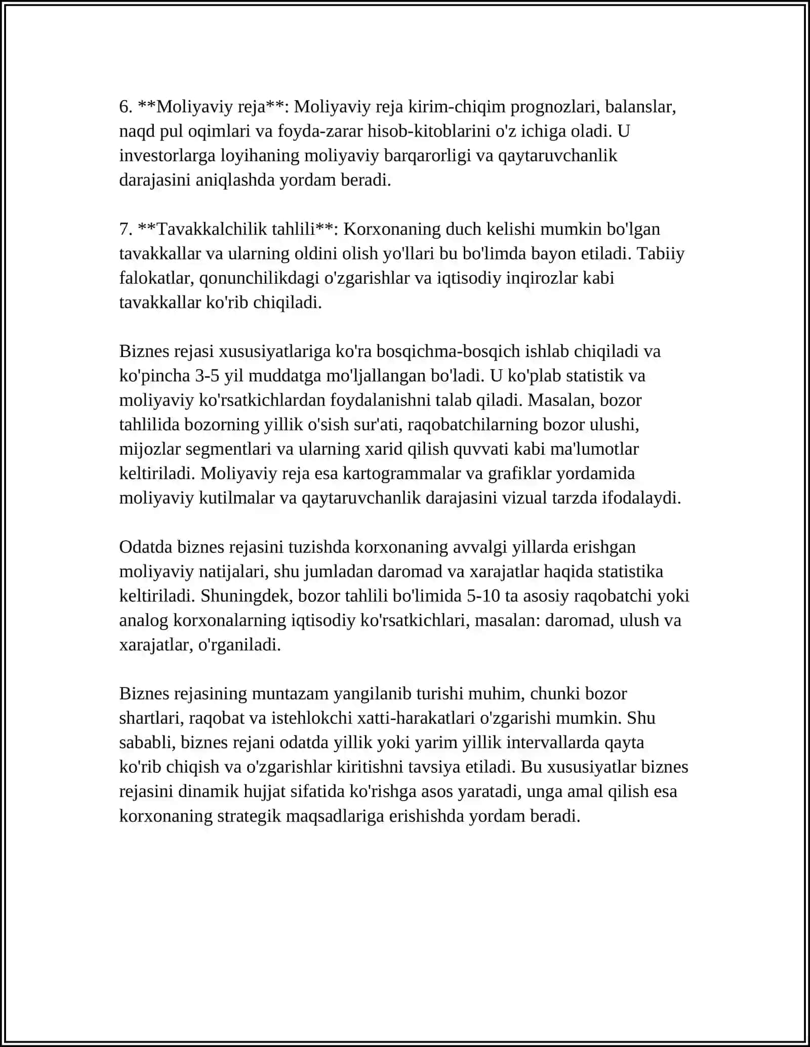 Biznes rejasi: tushunchasi va tarkibi 4
