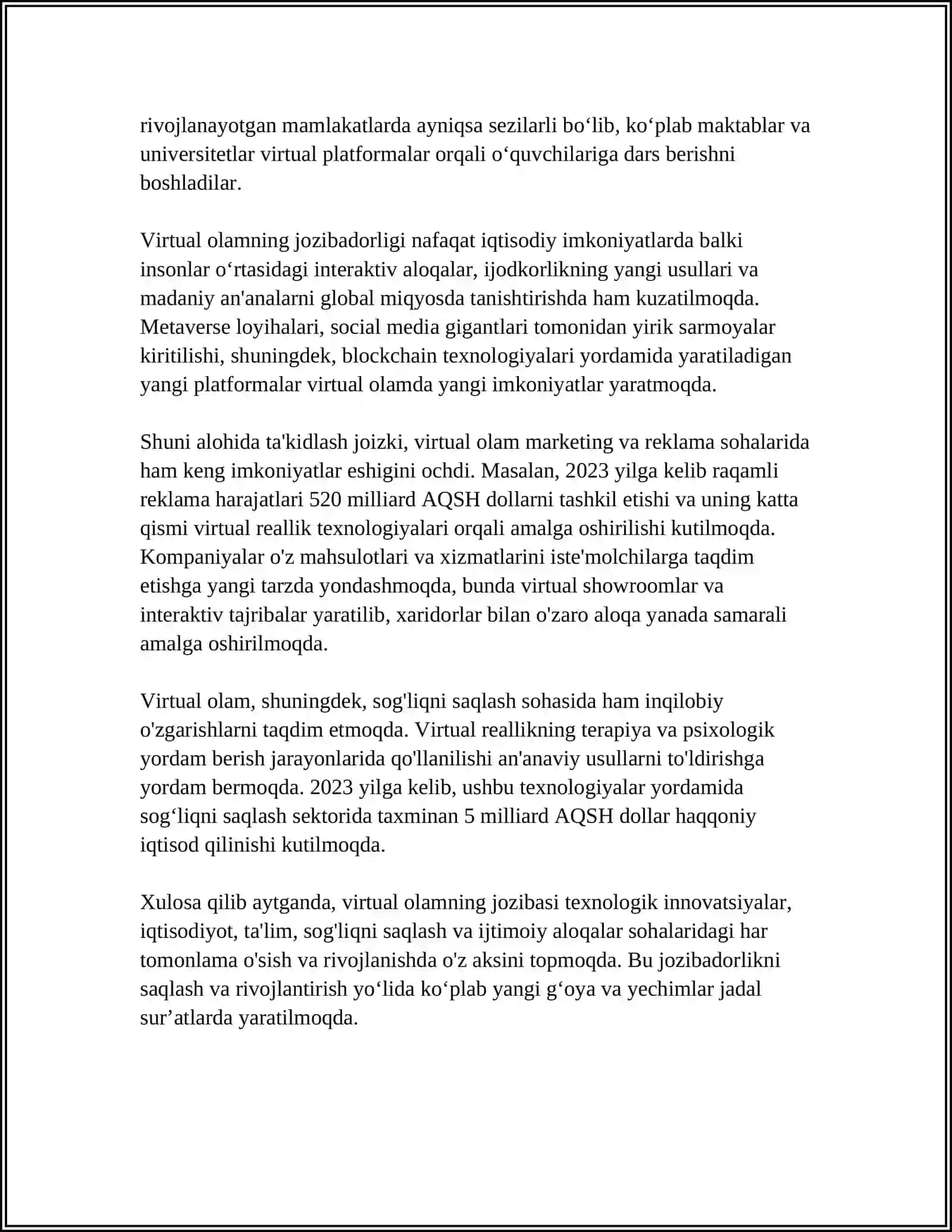 VIRTUAL OLAM JOZIBADORLIGIGA QARAMLIK VA UNING OQIBATLARI 4