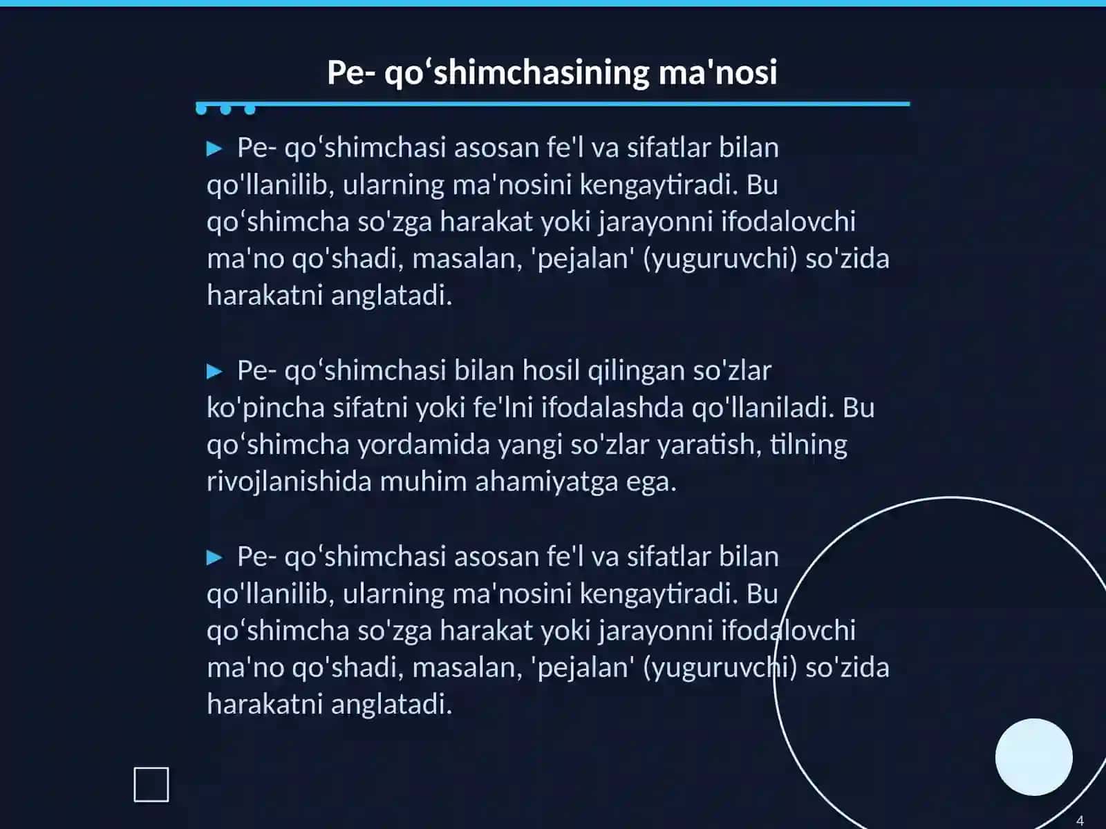 Malay tilida pe-, -an qoʻshimchalari 4