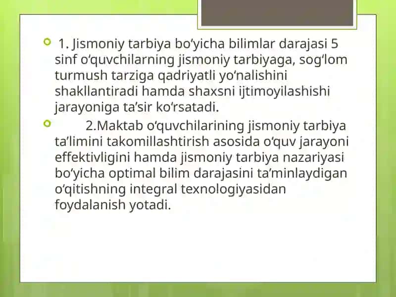 MAKTAB TA’LIMIDA JISMONIY TARBIYADARSLARINI INTEGRALLASHTIRISH TEXNOLOGIYaSIGA O‘RGATISH 4