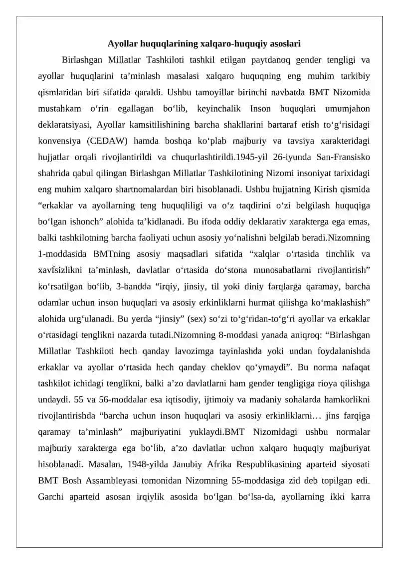 Ayollar manfaatini ta'minlashning xalqaro-huquqiy asoslari 4