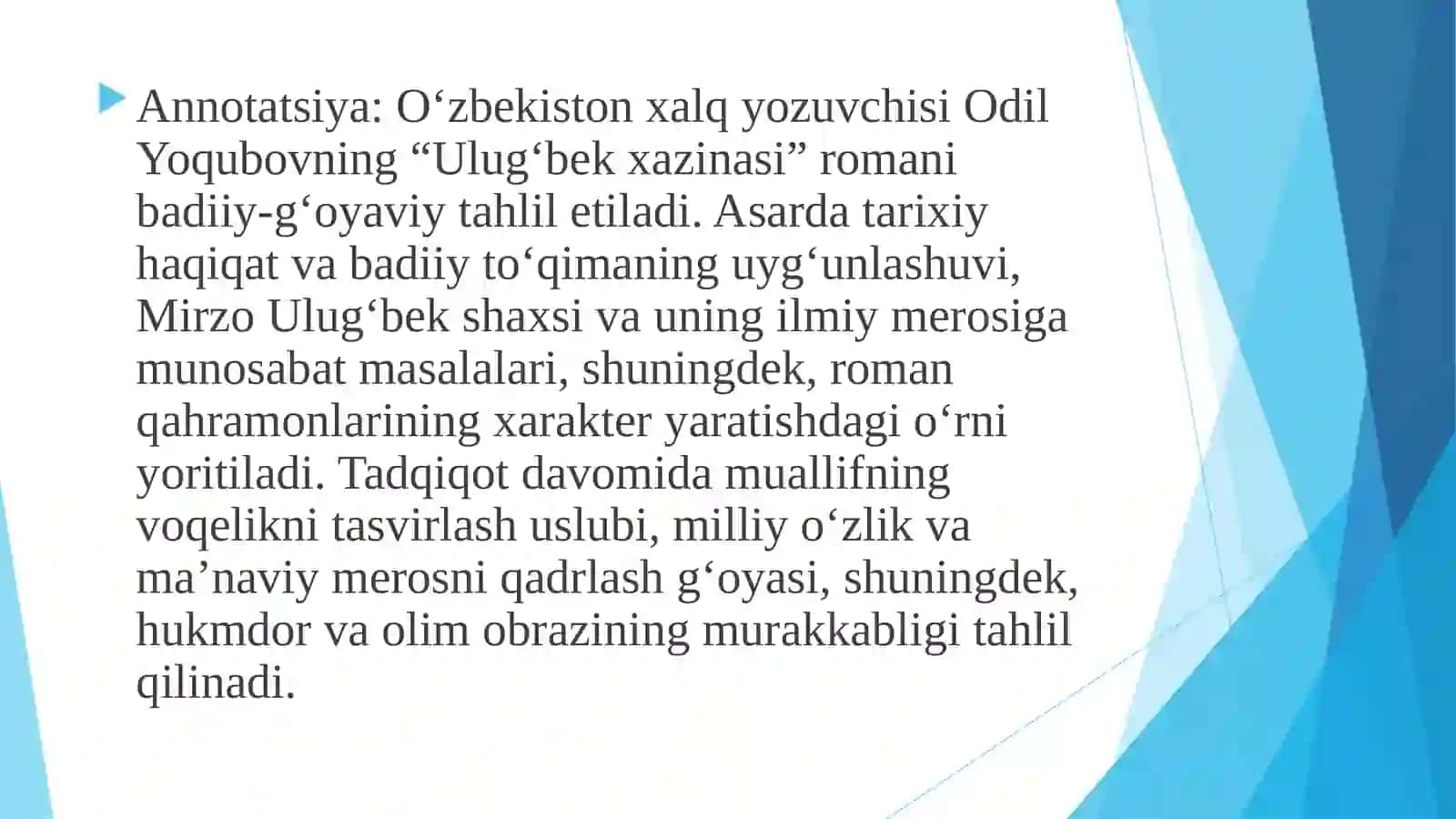 Ulug'bek xazinasi romanining lingvopoetik tahlili 4