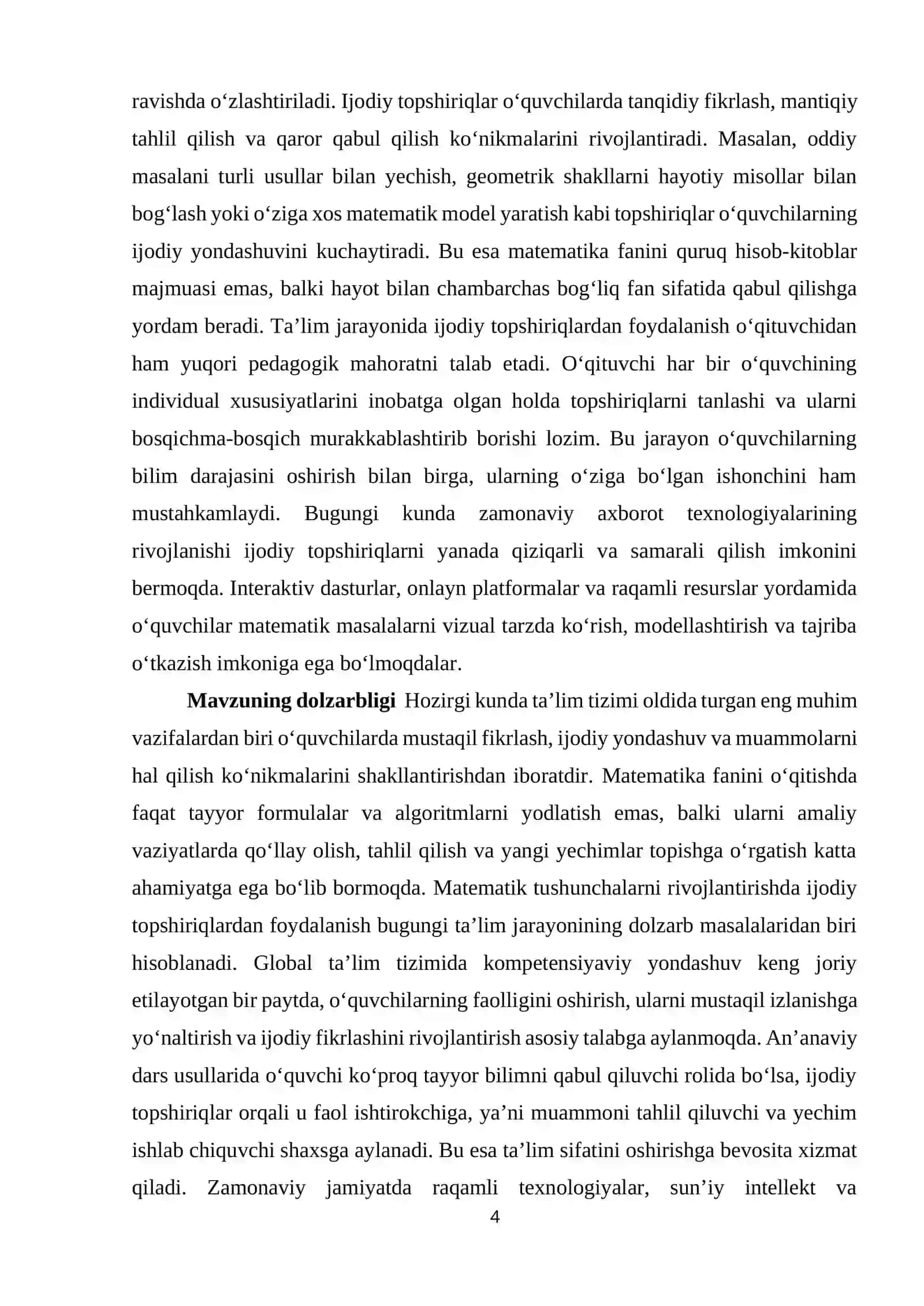 Matematik tushunchalarni rivojlantirishda ijodiy topshiriqlardan foydalanish 4