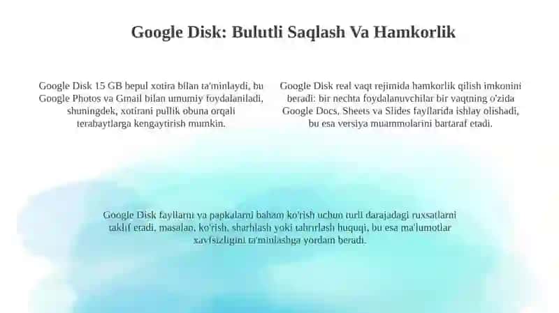 Google Ilovalari va Google Disk Asoslari 4