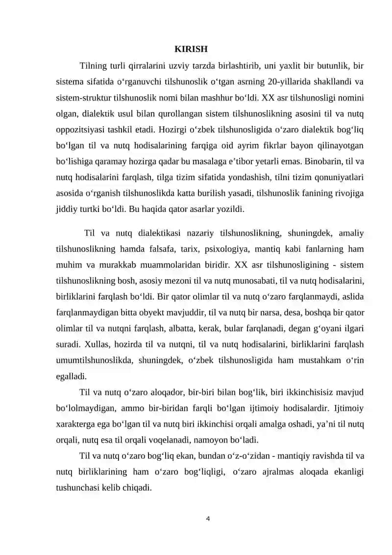 O‘ZBEK TILSHUNOSLIGIDA LEKSEMA VA SO‘Z MUNOSABATI TALQINI 4