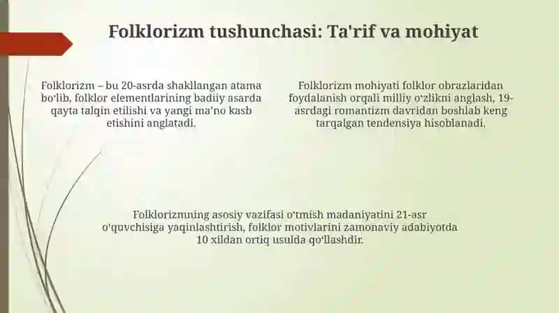 Folklor va badiiy adabiyot munosabatlari 4