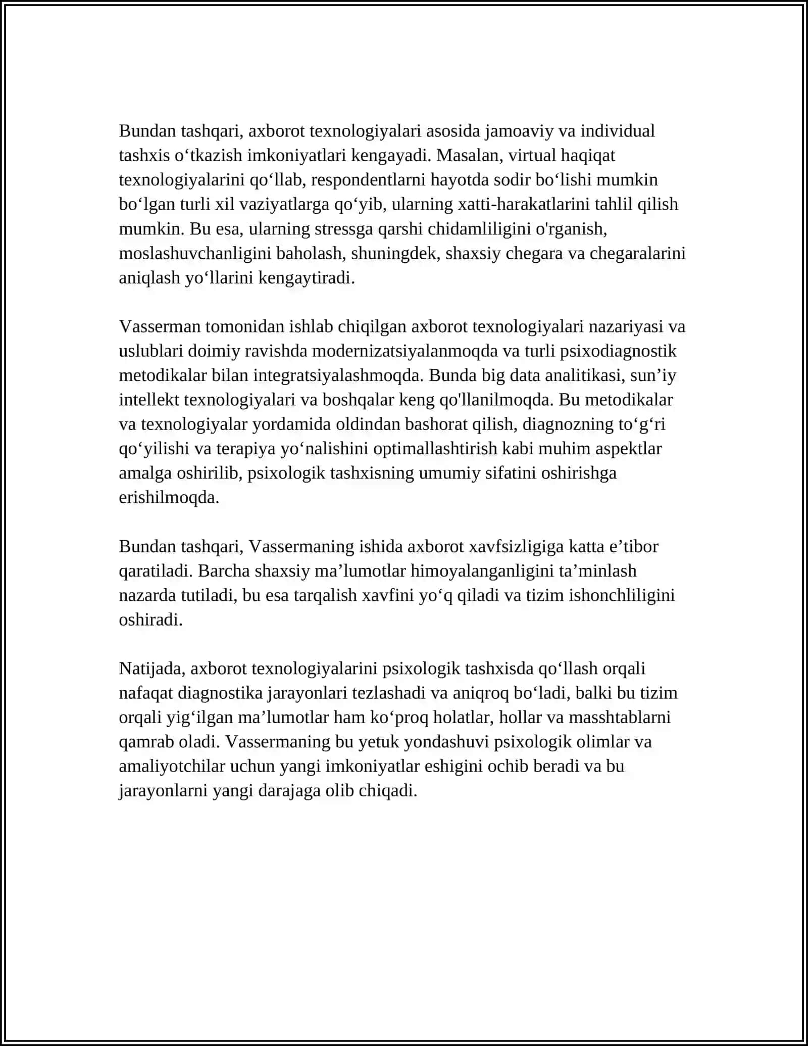 L.I.VASSERMANING PSIXOLOGIK TASHXISDA YANGI AXBOROT TEXNOLOGIYALARINI QÕLLASH BÕYICHA TASAVVURLARINI ÕRGANISH 4
