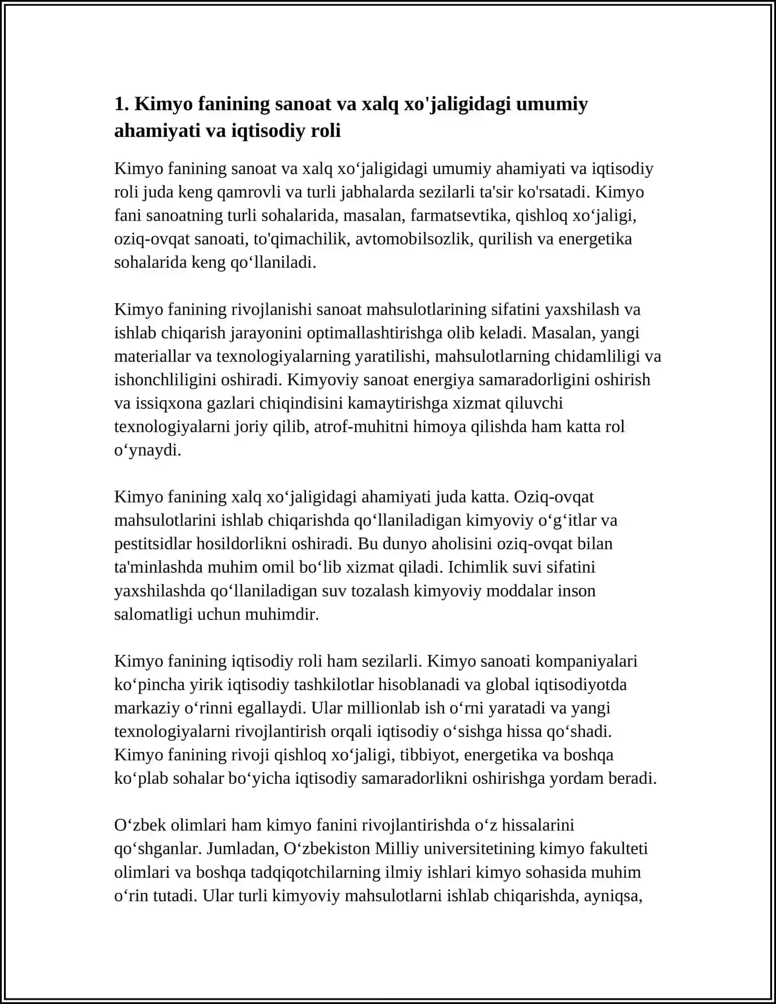 KIMYO FANINING SANOAT VA XALQ XO'JALIGI RIVOJIDAGI AHAMIYATI 4