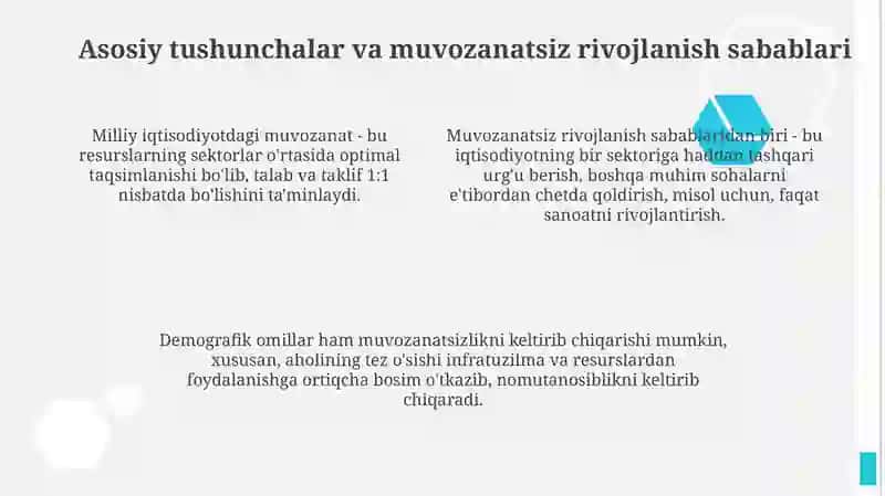 Milliy iqtisodiyotning muvozanatli vamutanosiblirivojlanishi 4