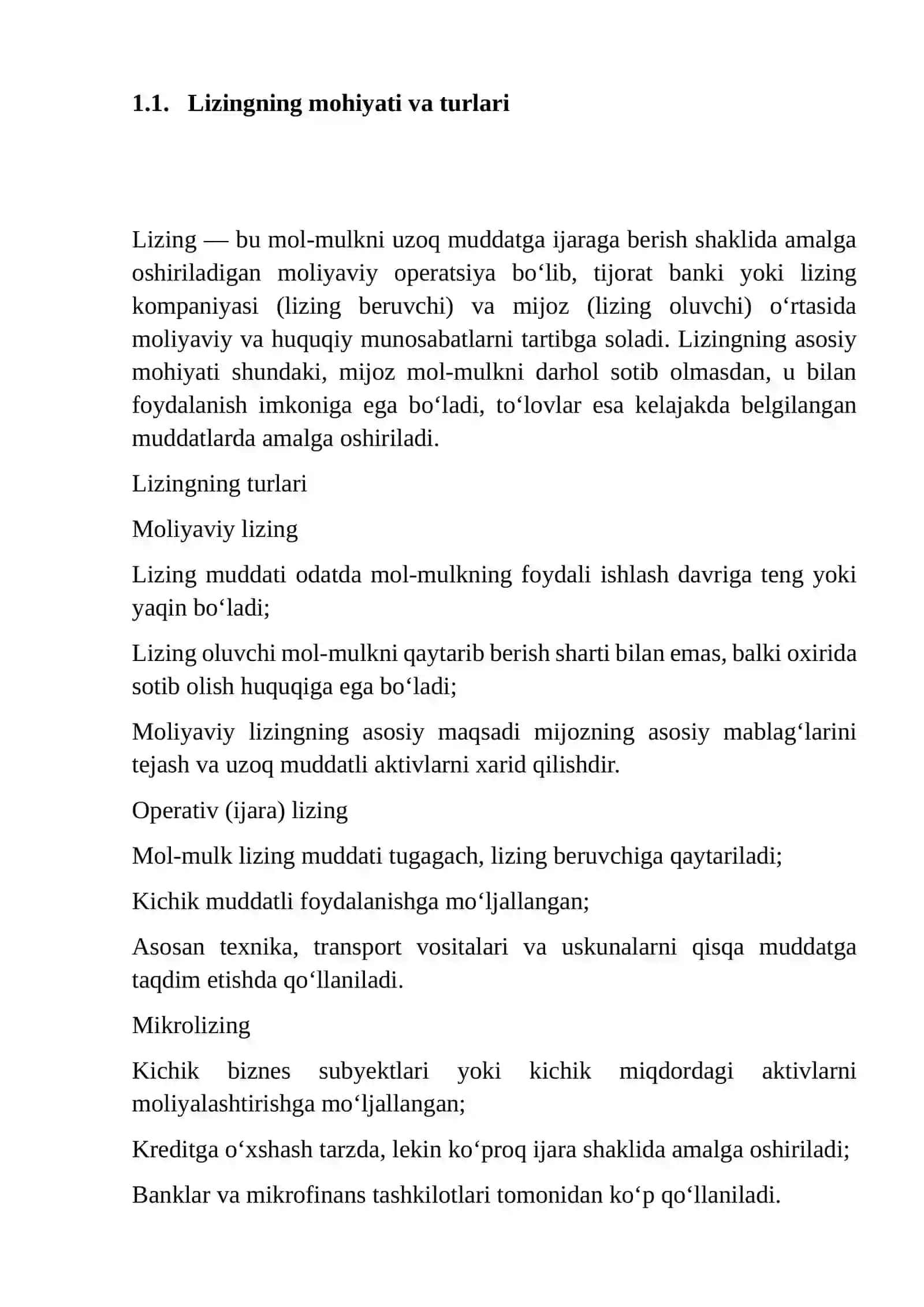 TIJORAT BANKLARI TOMONIDAN LIZING OPERATSIYALARINI AMALGA OSHIRISH VA BUXGALTERIYA HISOBINI YURITISH 4