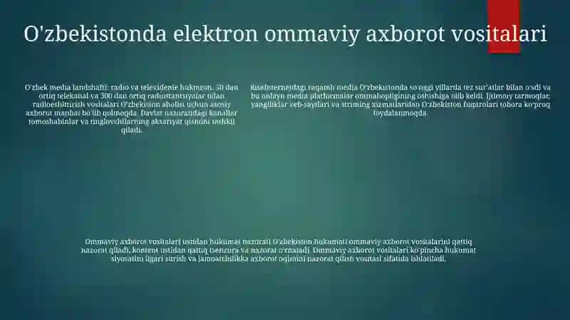 O'Zbekistonda Ommaviy Ahborot Vositalari Faoliyati 4